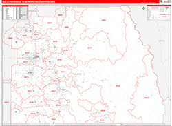 Visalia-Porterville Metro Area Wall Map Red Line Style 2026